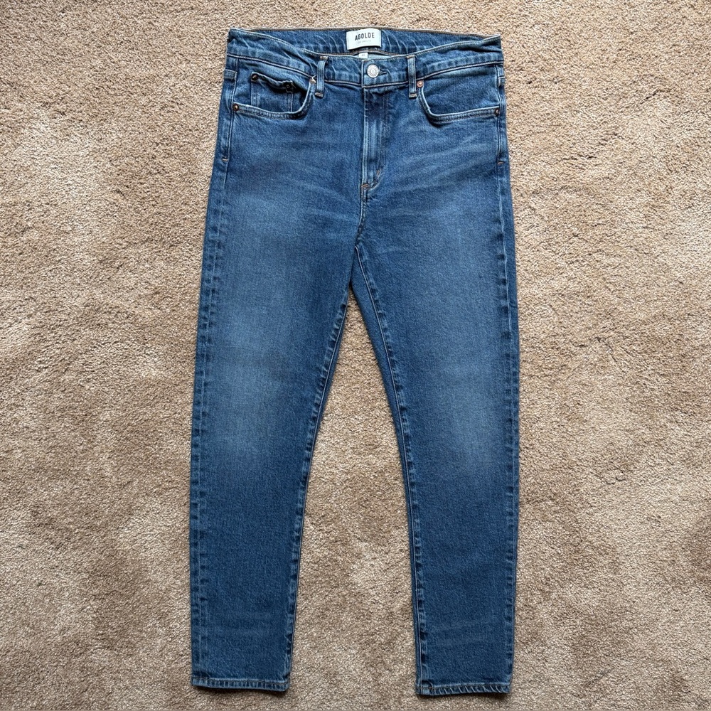AGOLDE Toni High Rise Ankle Straight Jeans Medium Blue Size 31 - Picture 2 of 15